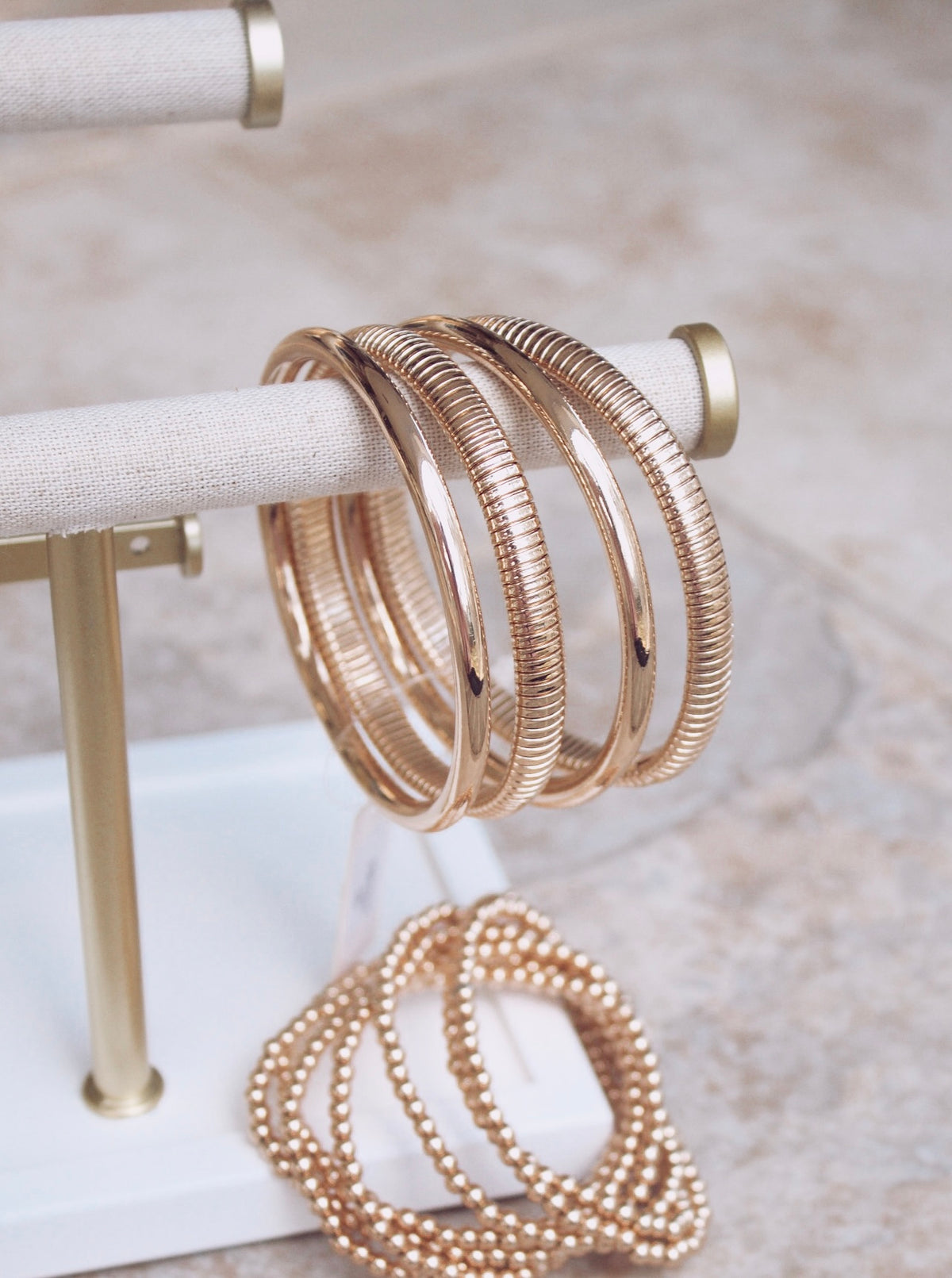 Gold - Bangle and Ribbed Stretch Bracelet