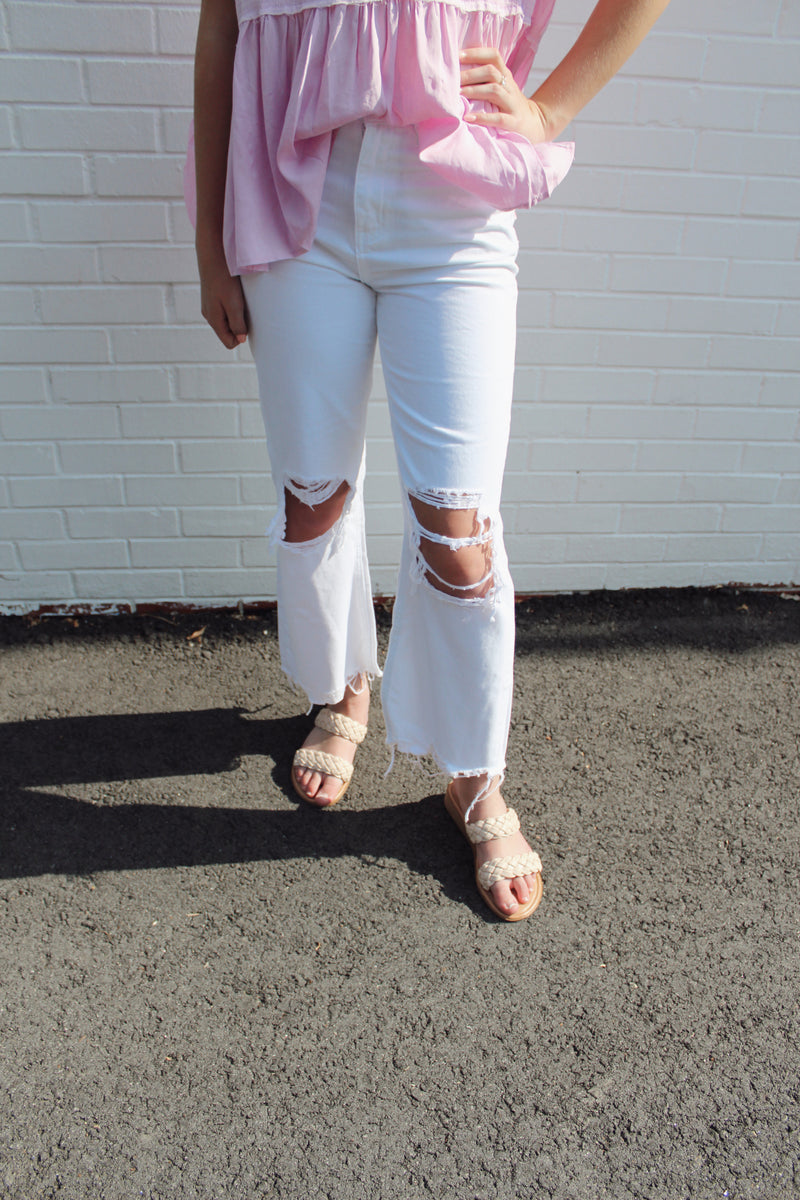 White - 90's Vintage Super High Rise Crop Flare Jeans