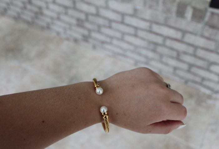 Gold Twist Cuff with Pearl Ends