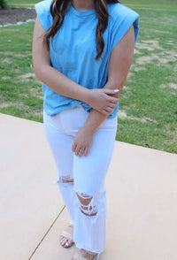 Blue Padded Shoulder Top